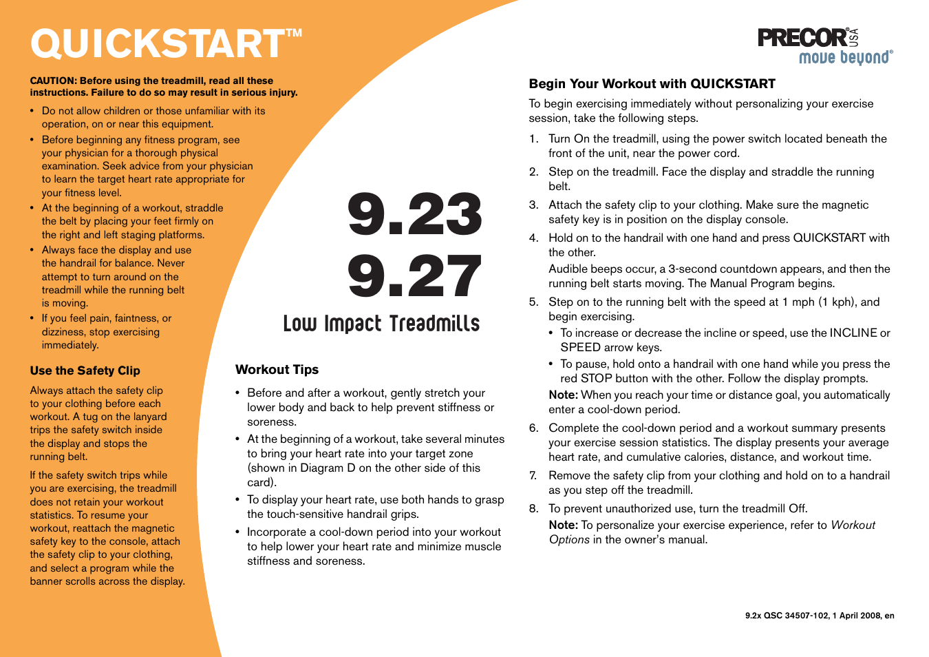 Quickstart | Precor MOVE BEYOND 9.23 User Manual | Page 55 / 58