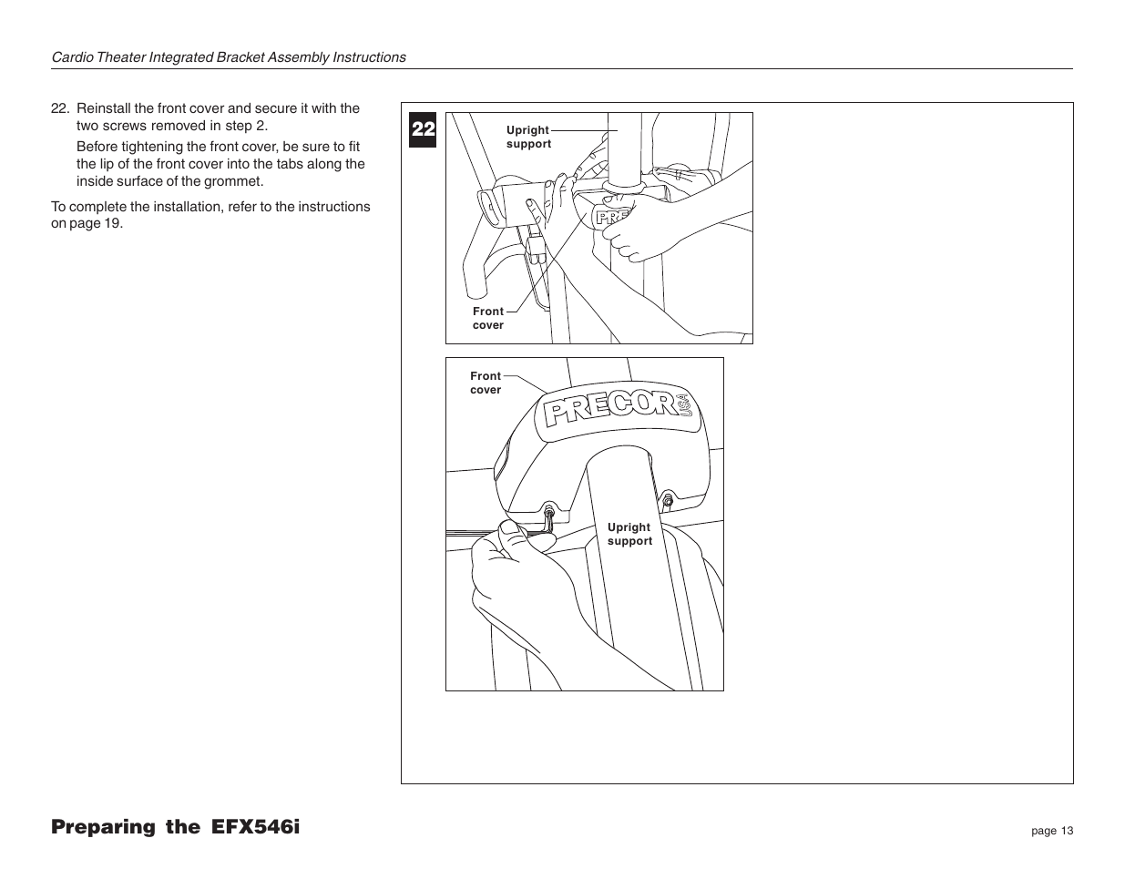 Precor Cardio Theater Integrated Bracket Assembly Instructions EFX LCD User Manual | Page 13 / 28