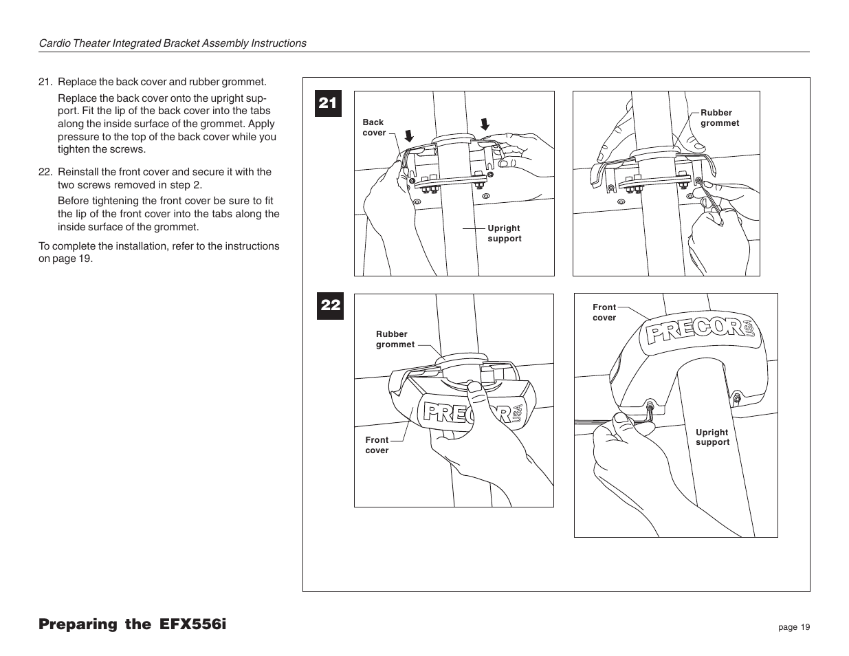 Precor Cardio Theater Integrated Bracket Assembly Instructions EFX LCD User Manual | Page 19 / 28