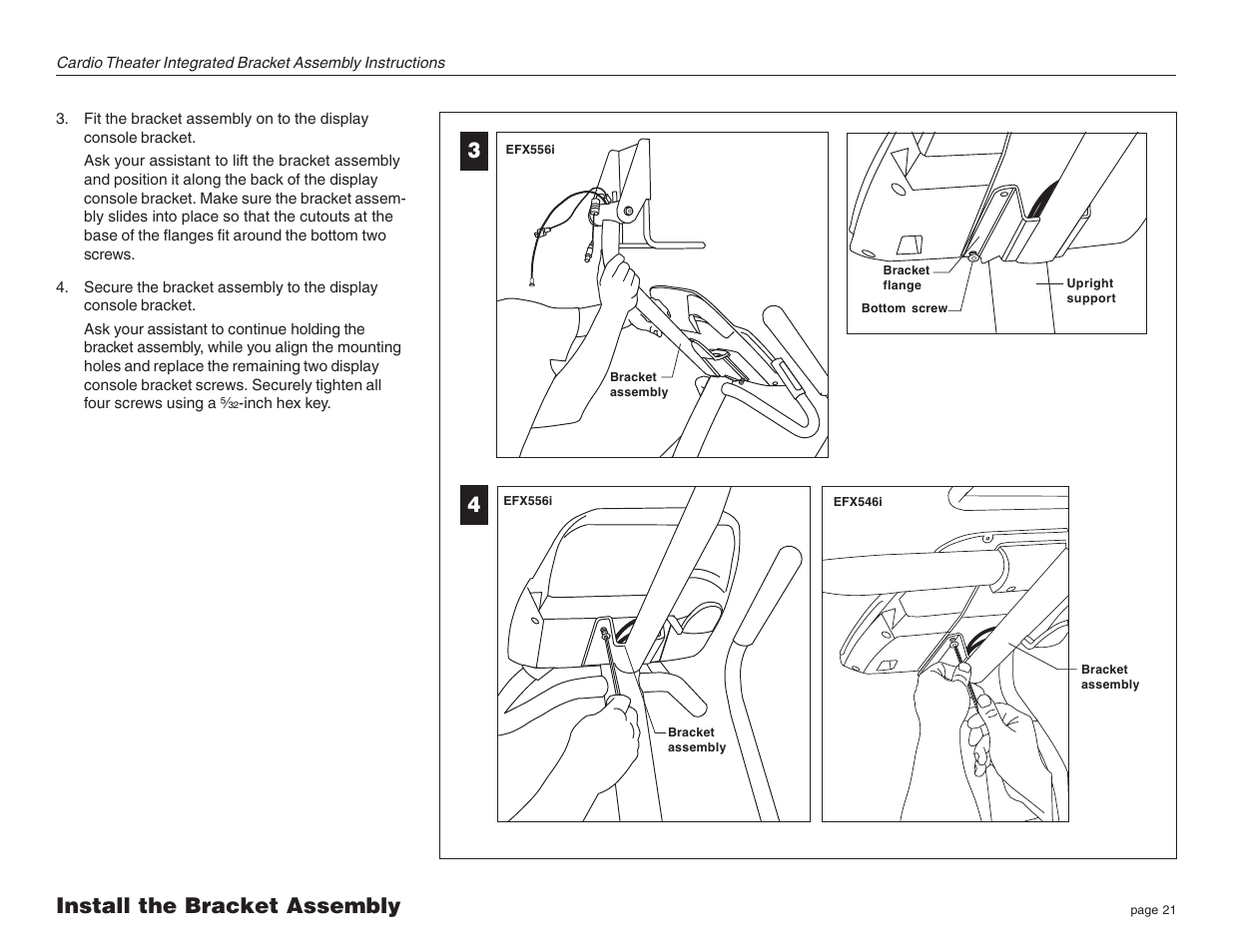 Install the bracket assembly | Precor Cardio Theater Integrated Bracket Assembly Instructions EFX LCD User Manual | Page 21 / 28