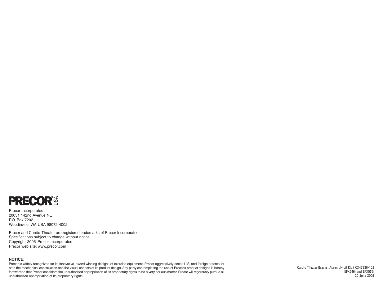 Precor Cardio Theater Integrated Bracket Assembly Instructions EFX LCD User Manual | Page 28 / 28