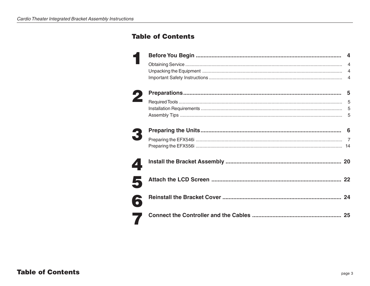 Precor Cardio Theater Integrated Bracket Assembly Instructions EFX LCD User Manual | Page 3 / 28