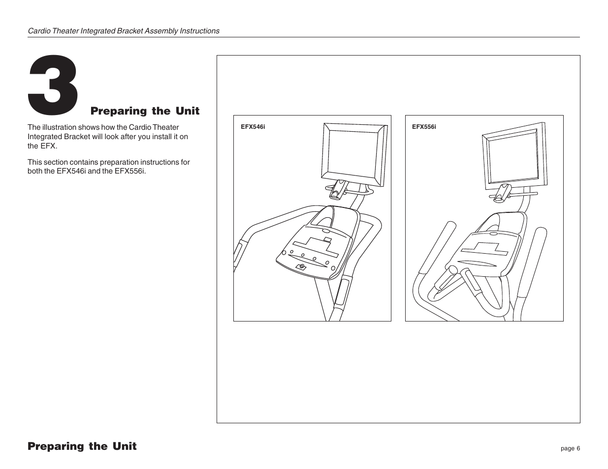 Preparing the unit | Precor Cardio Theater Integrated Bracket Assembly Instructions EFX LCD User Manual | Page 6 / 28