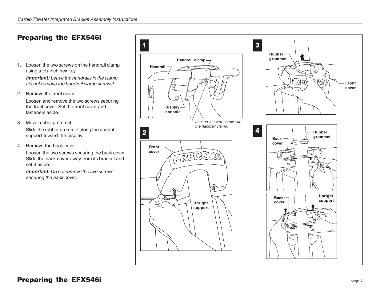 Preparing the efx546i | Precor Cardio Theater Integrated Bracket Assembly Instructions EFX LCD User Manual | Page 7 / 28