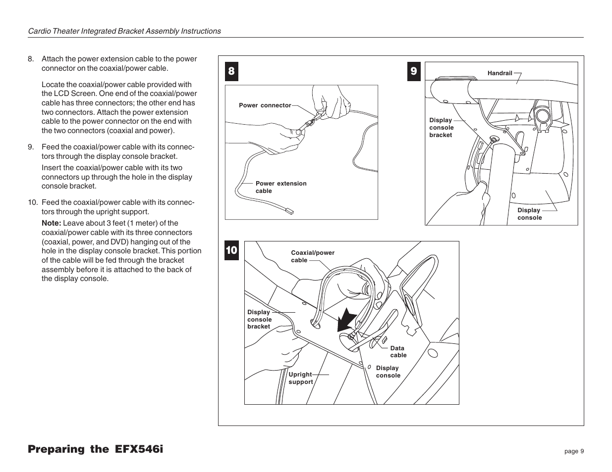 Precor Cardio Theater Integrated Bracket Assembly Instructions EFX LCD User Manual | Page 9 / 28