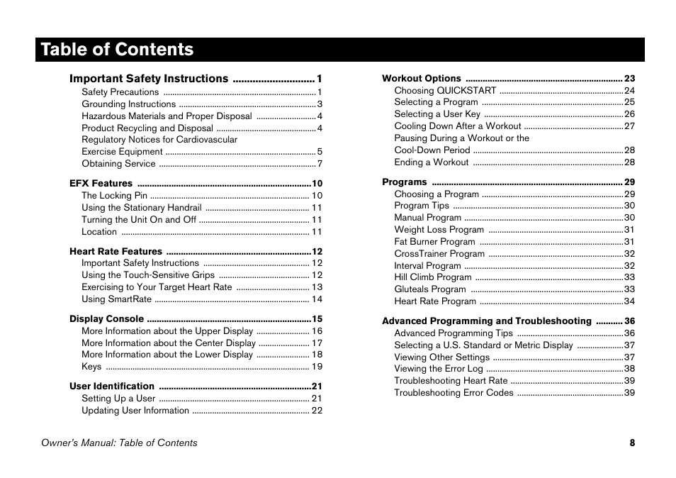 Precor PECOR ELLITICAL FITNESS CROSSTRAINER EFX User Manual | Page 24 / 62