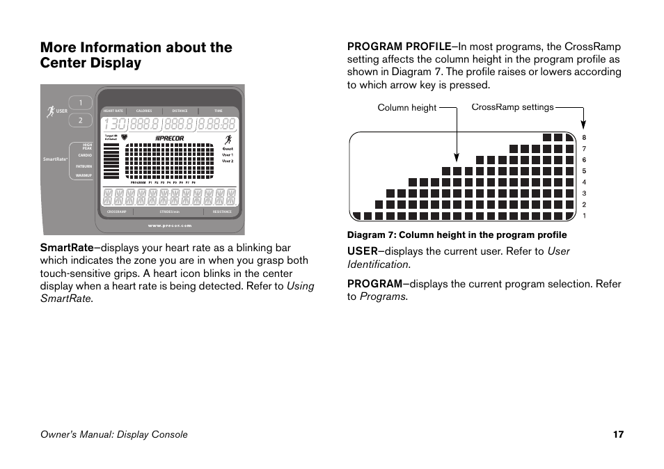 More information about the center display | Precor PECOR ELLITICAL FITNESS CROSSTRAINER EFX User Manual | Page 33 / 62