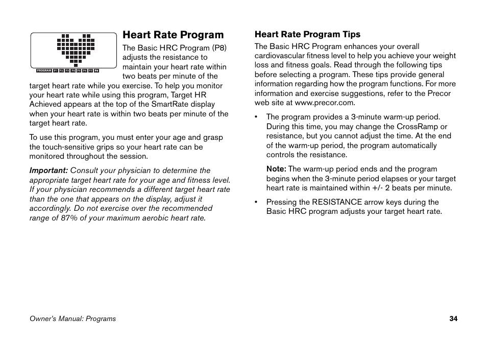 Heart rate program | Precor PECOR ELLITICAL FITNESS CROSSTRAINER EFX User Manual | Page 50 / 62