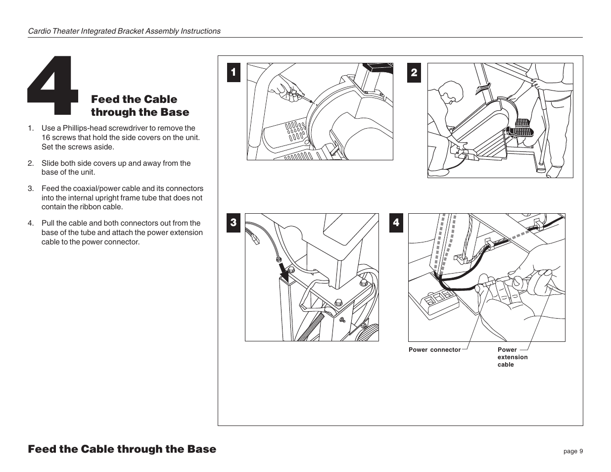 Feed the cable through the base | Precor Cardio Theater Integrated Bracket C764i User Manual | Page 9 / 16