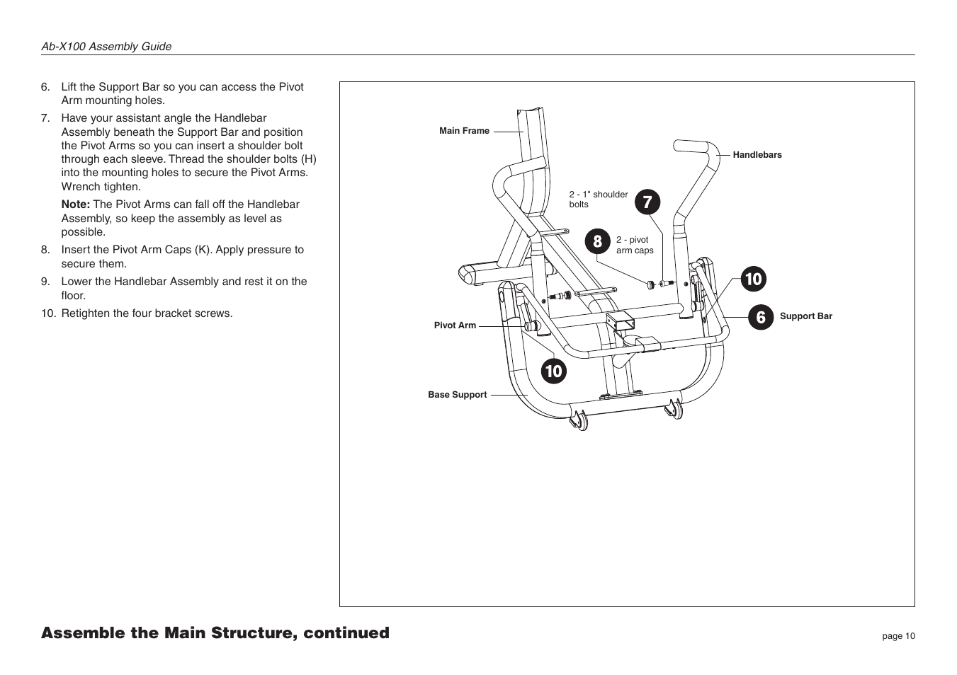 Assemble the main structure, continued | Precor Assembly Guide Ab-X100 User Manual | Page 10 / 16