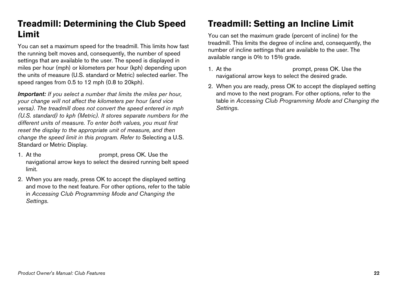 Treadmill: determining the club speed limit, Treadmill: setting an incline limit | Precor Ellipticals EFX532i User Manual | Page 24 / 96