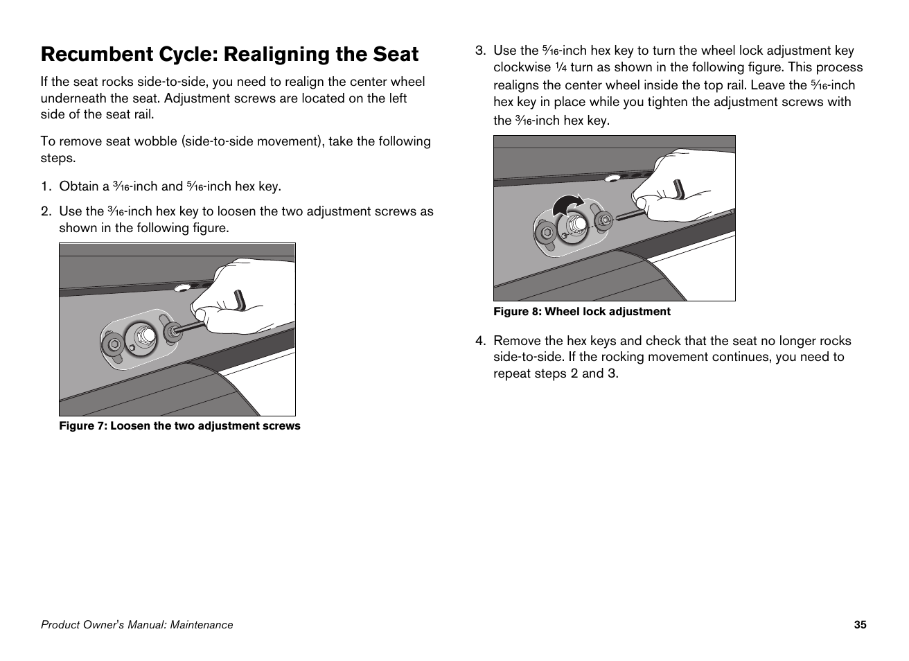 Recumbent cycle: realigning the seat | Precor Ellipticals EFX532i User Manual | Page 37 / 96