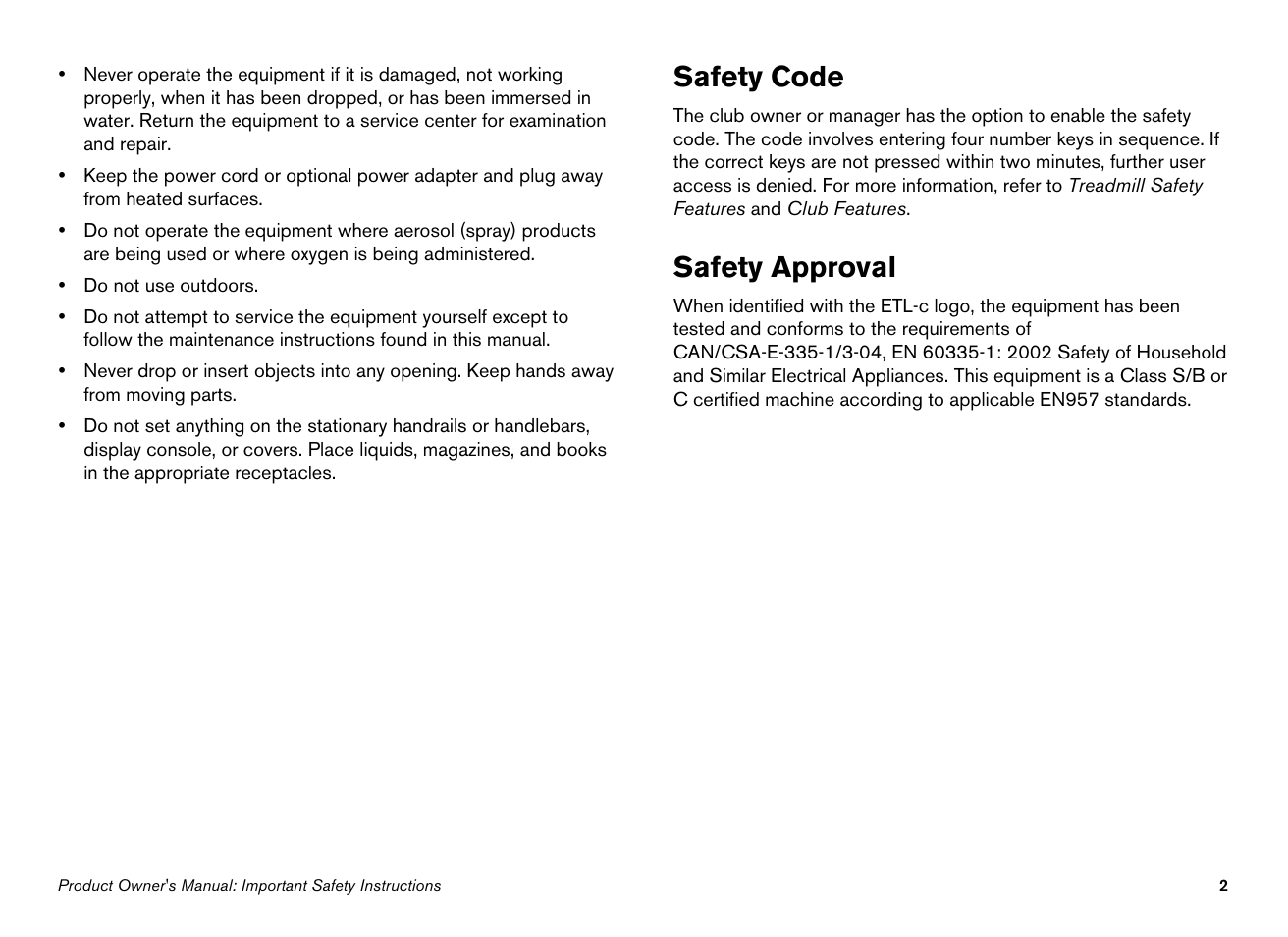 Safety code, Safety approval | Precor Ellipticals EFX532i User Manual | Page 4 / 96