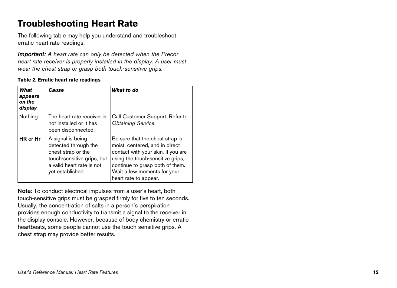 Troubleshooting heart rate | Precor Ellipticals EFX532i User Manual | Page 58 / 96
