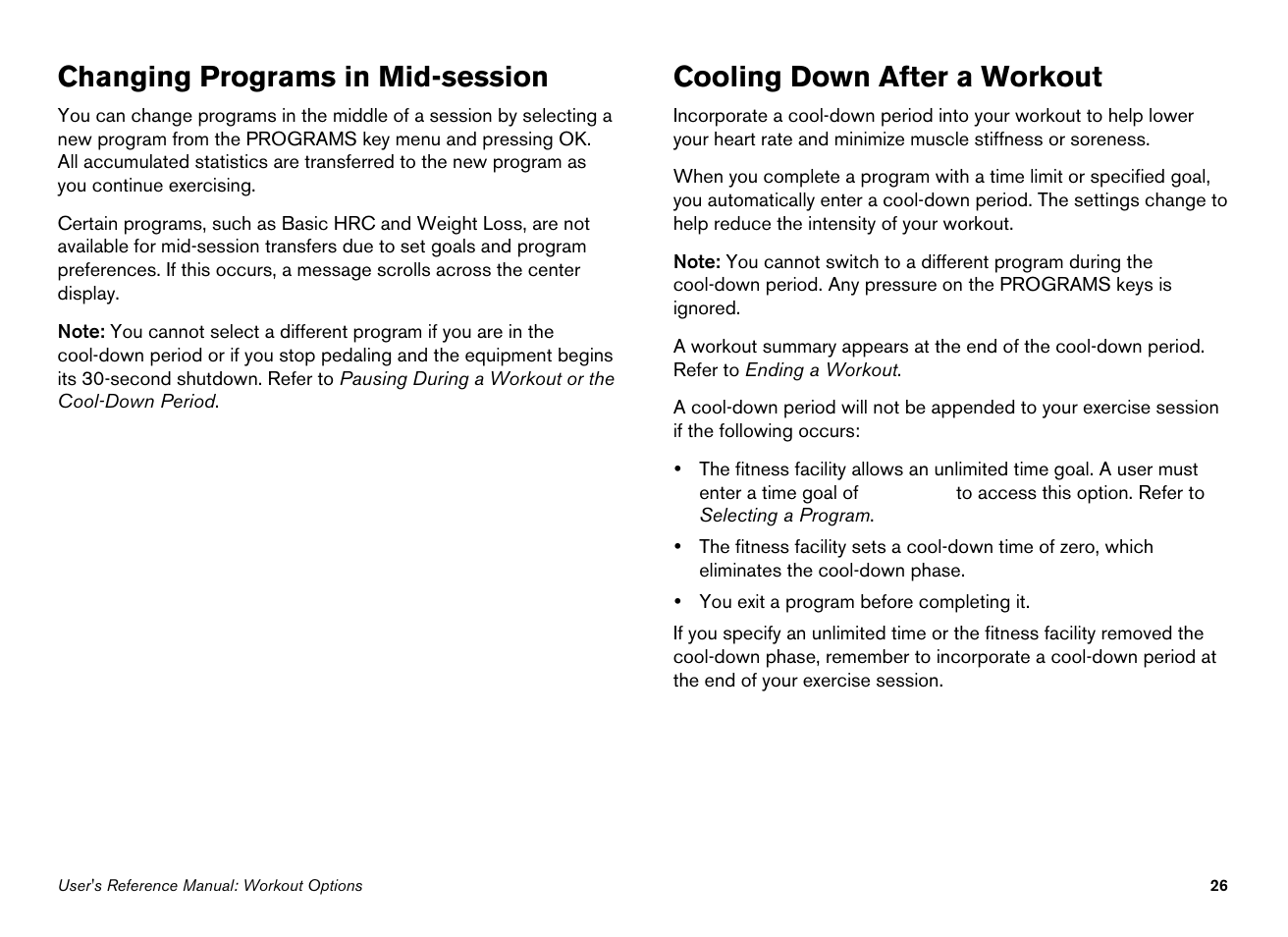 Changing programs in mid-session, Cooling down after a workout | Precor Ellipticals EFX532i User Manual | Page 72 / 96