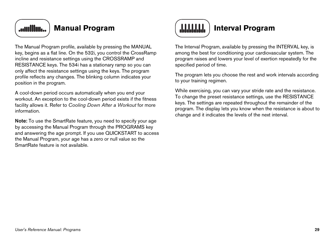 Manual program, Interval program | Precor Ellipticals EFX532i User Manual | Page 75 / 96