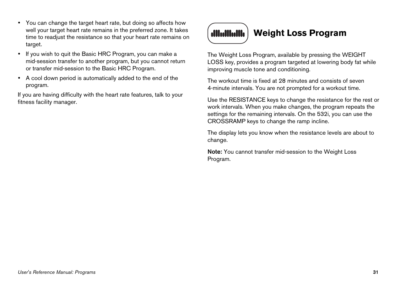 Weight loss program | Precor Ellipticals EFX532i User Manual | Page 77 / 96