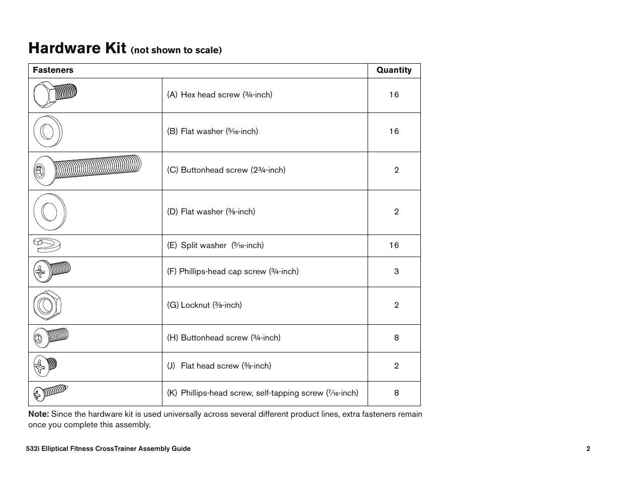 Hardware kit | Precor Ellipticals EFX532i User Manual | Page 84 / 96