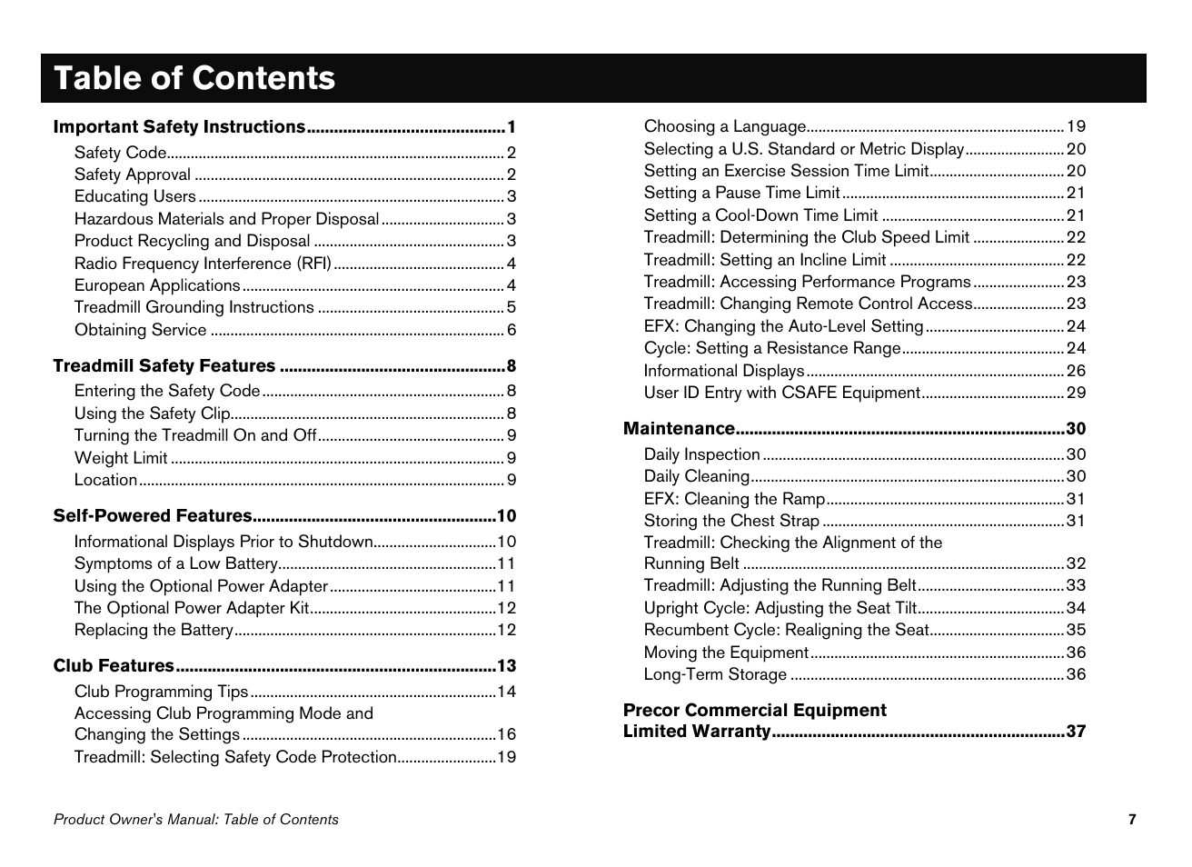 Precor Ellipticals EFX532i User Manual | Page 9 / 96