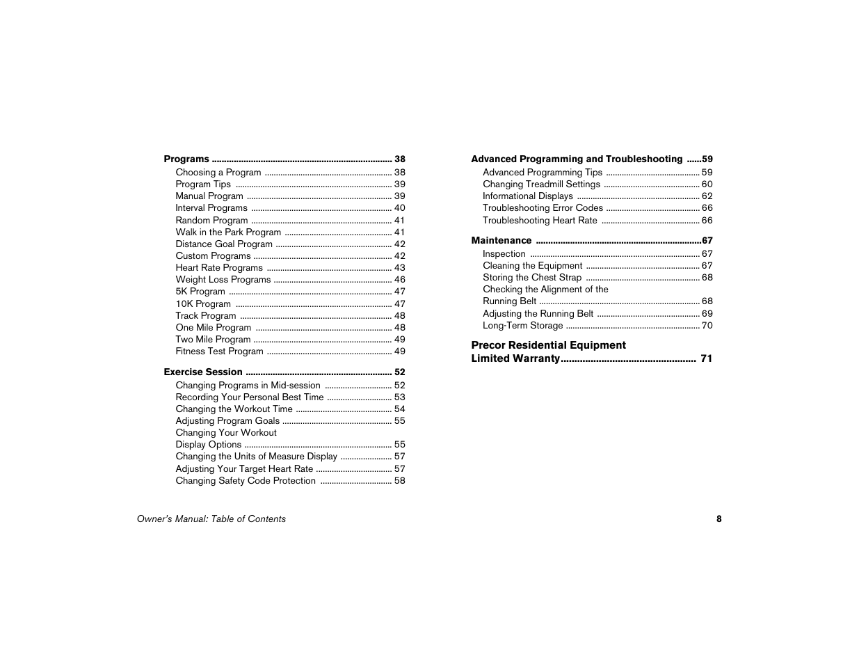 Precor Low-Impact Threadmill M9.57 User Manual | Page 10 / 94