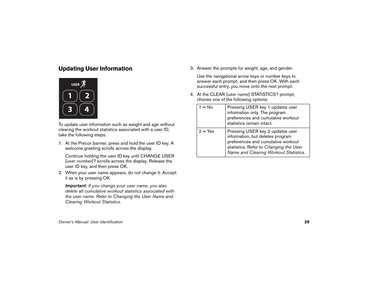 Updating user information | Precor Low-Impact Threadmill M9.57 User Manual | Page 31 / 94