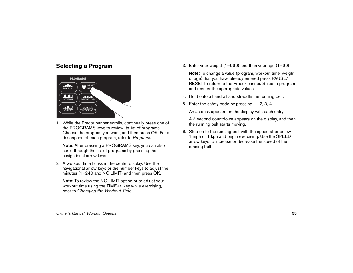 Selecting a program | Precor Low-Impact Threadmill M9.57 User Manual | Page 35 / 94