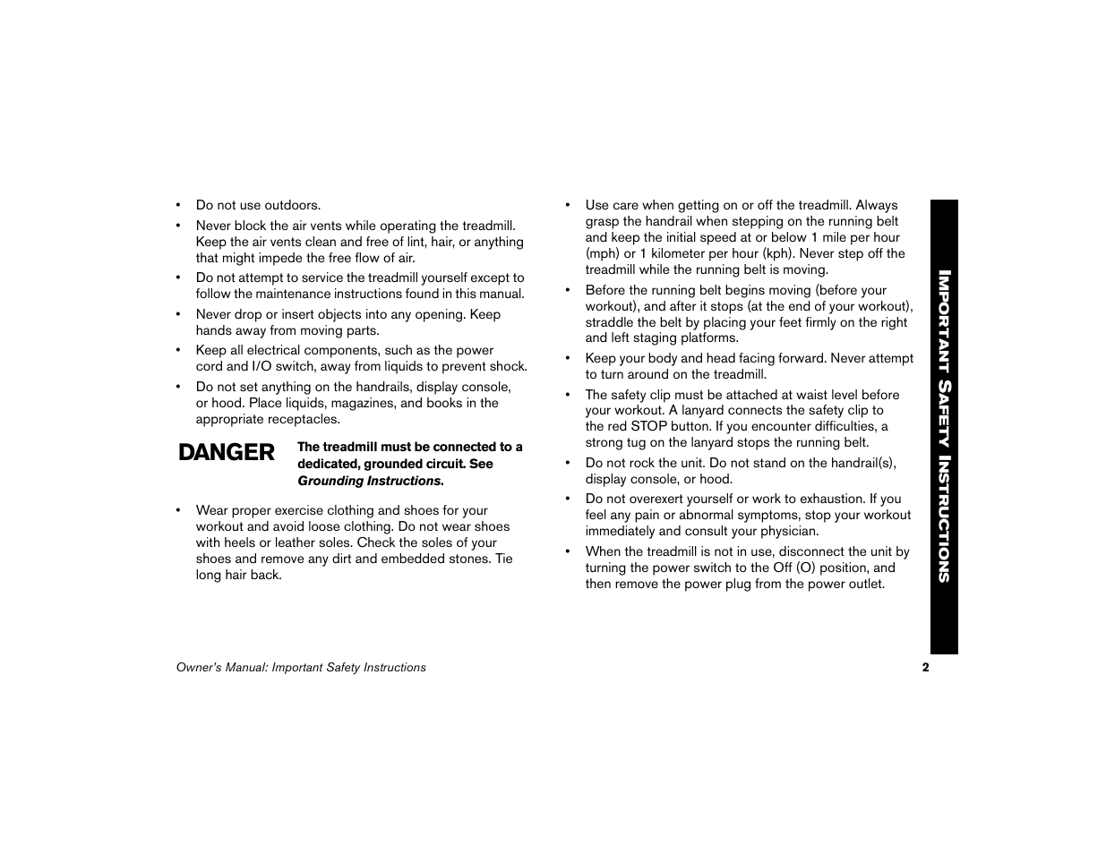 Danger | Precor Low-Impact Threadmill M9.57 User Manual | Page 4 / 94