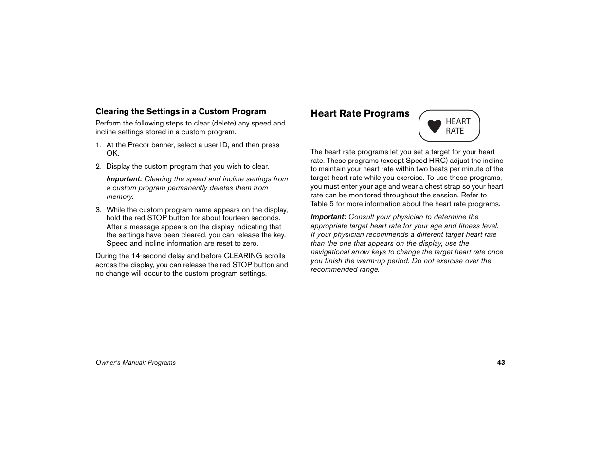 Heart rate programs | Precor Low-Impact Threadmill M9.57 User Manual | Page 45 / 94