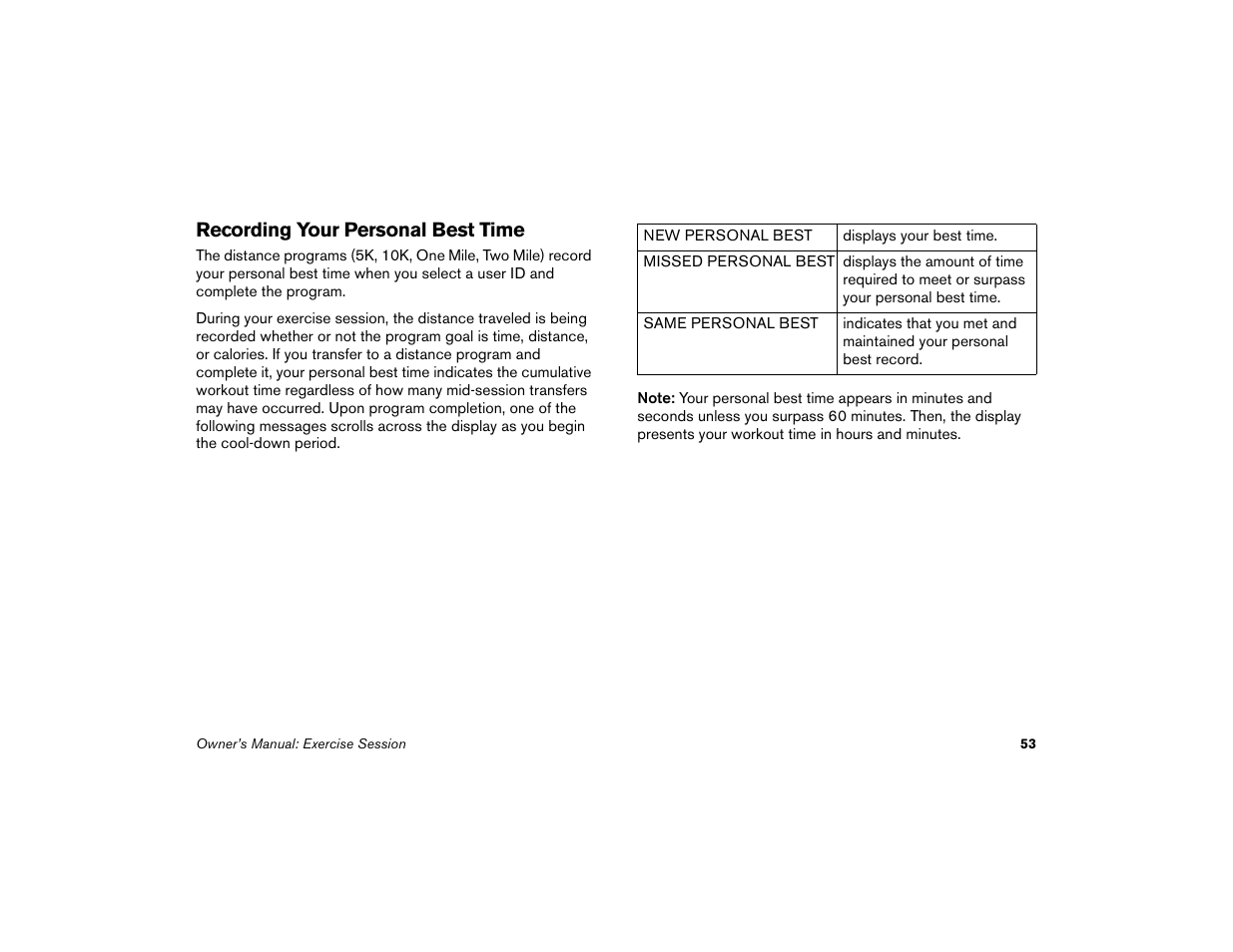 Recording your personal best time | Precor Low-Impact Threadmill M9.57 User Manual | Page 55 / 94