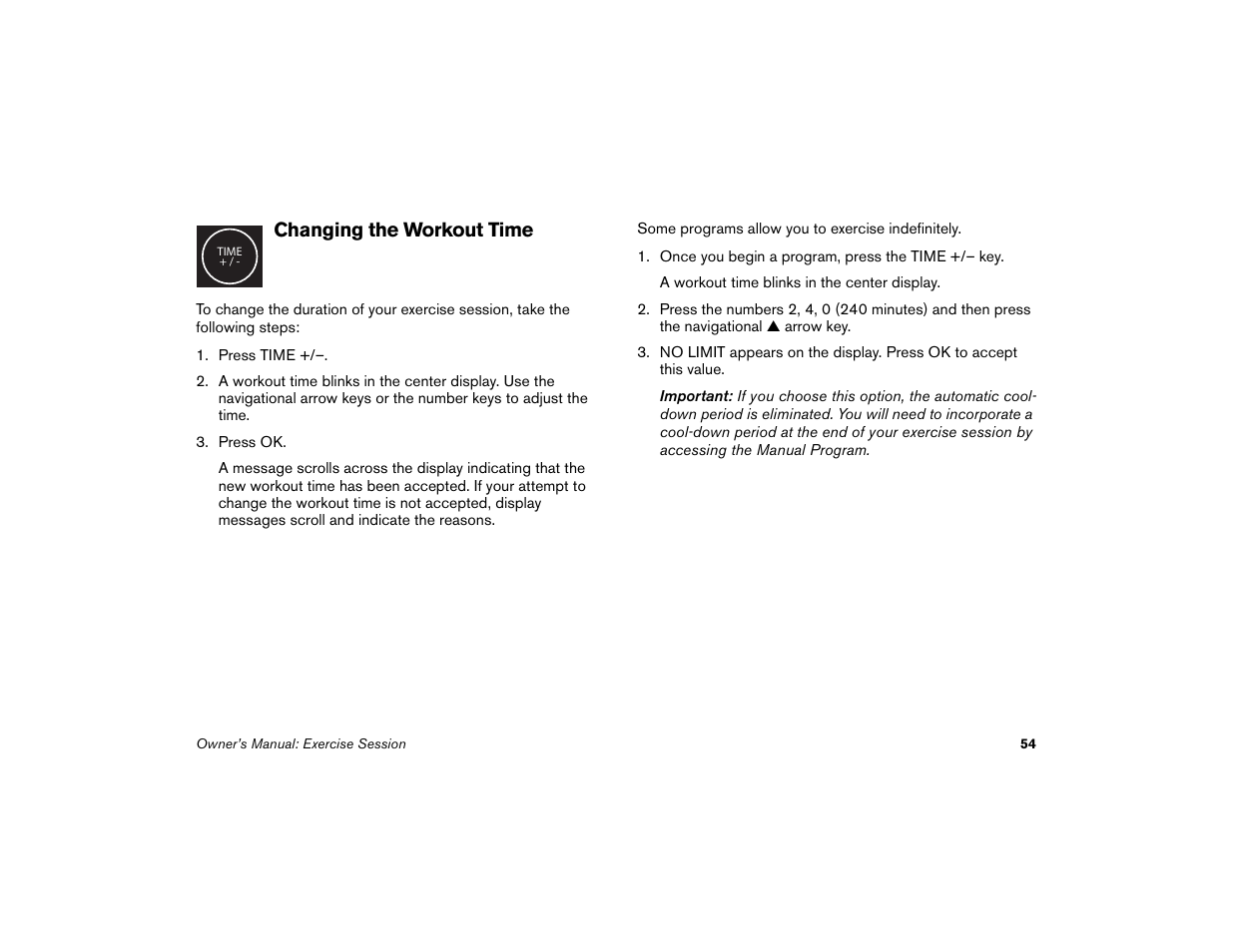 Changing the workout time | Precor Low-Impact Threadmill M9.57 User Manual | Page 56 / 94