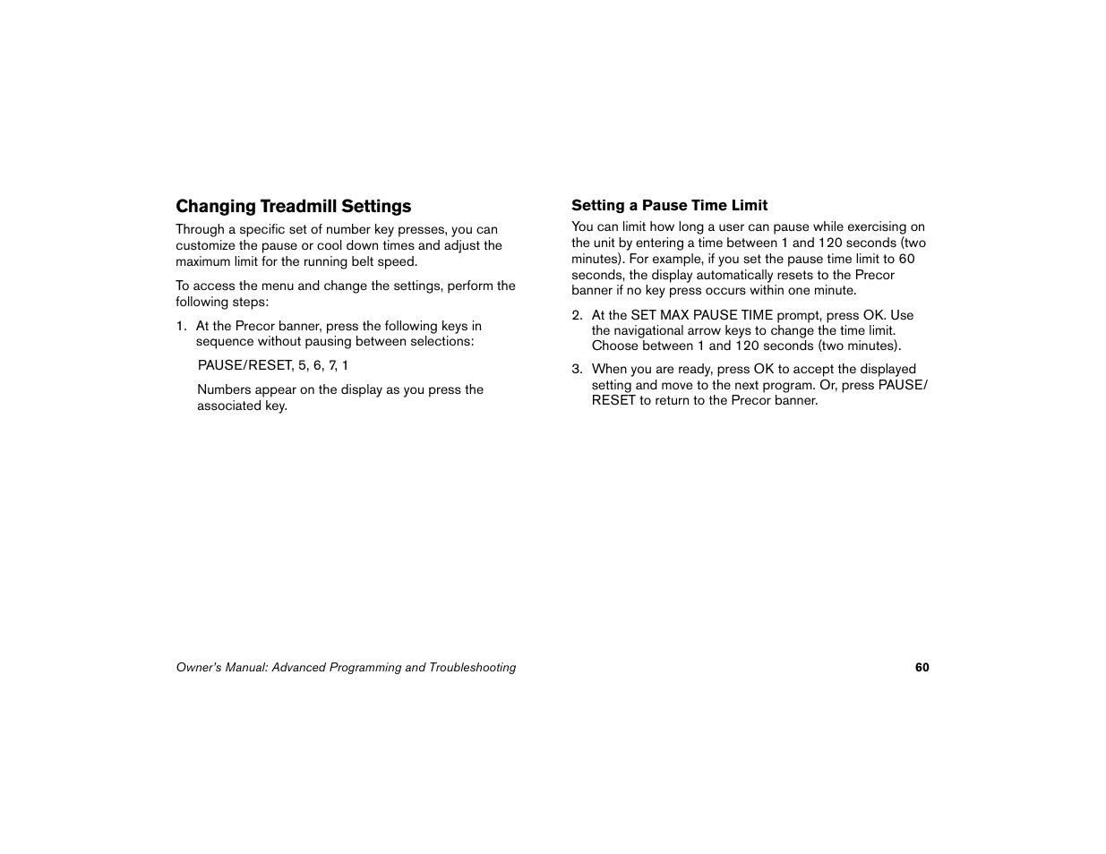 Changing treadmill settings | Precor Low-Impact Threadmill M9.57 User Manual | Page 62 / 94