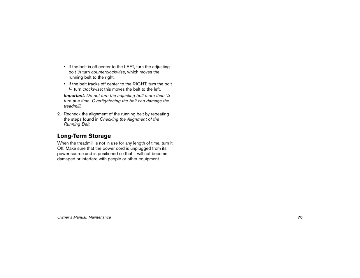 Long-term storage | Precor Low-Impact Threadmill M9.57 User Manual | Page 72 / 94