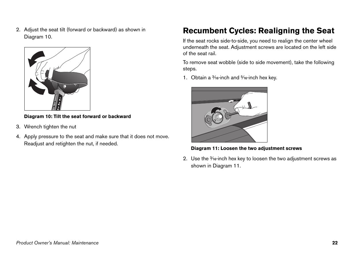 Recumbent cycles: realigning the seat | Precor Commercial Cycles C846i User Manual | Page 24 / 68