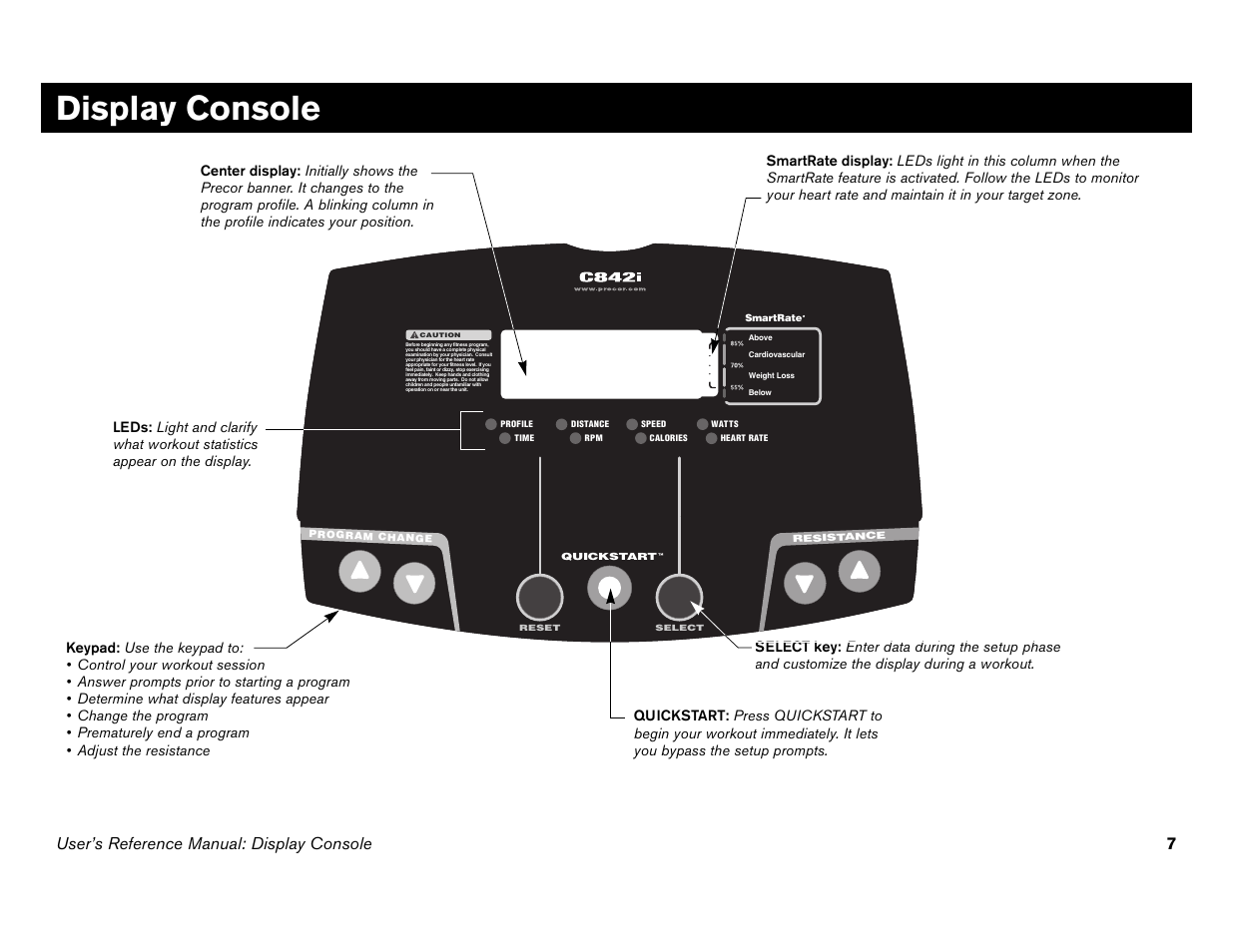 Display console, User’s reference manual: display console 7 | Precor Commercial Cycles C846i User Manual | Page 41 / 68