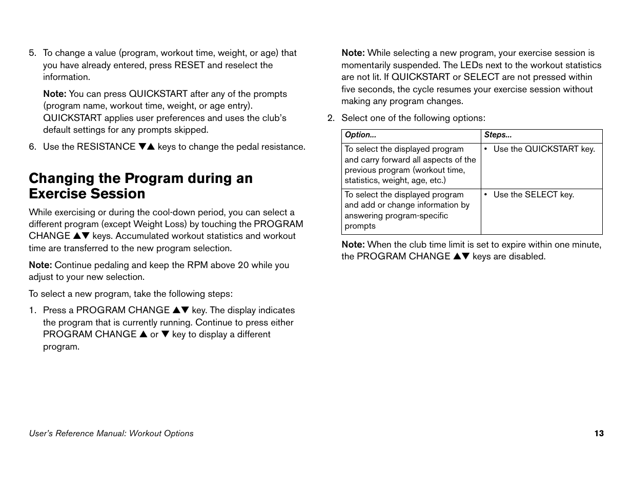 Changing the program during an exercise session, To changing the program, During an exercise session | Precor Commercial Cycles C846i User Manual | Page 47 / 68