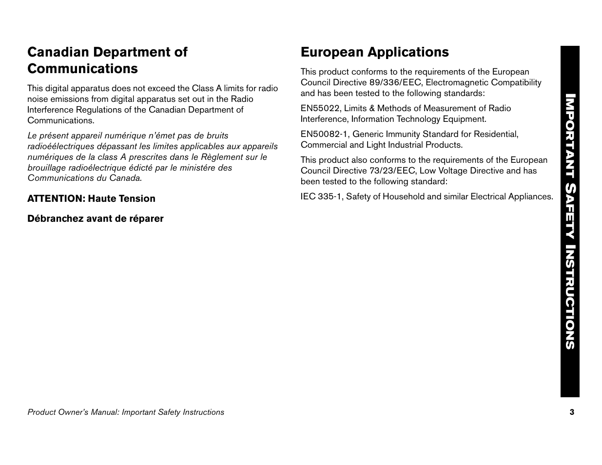 Canadian department of communications, European applications | Precor Commercial Cycles C846i User Manual | Page 5 / 68