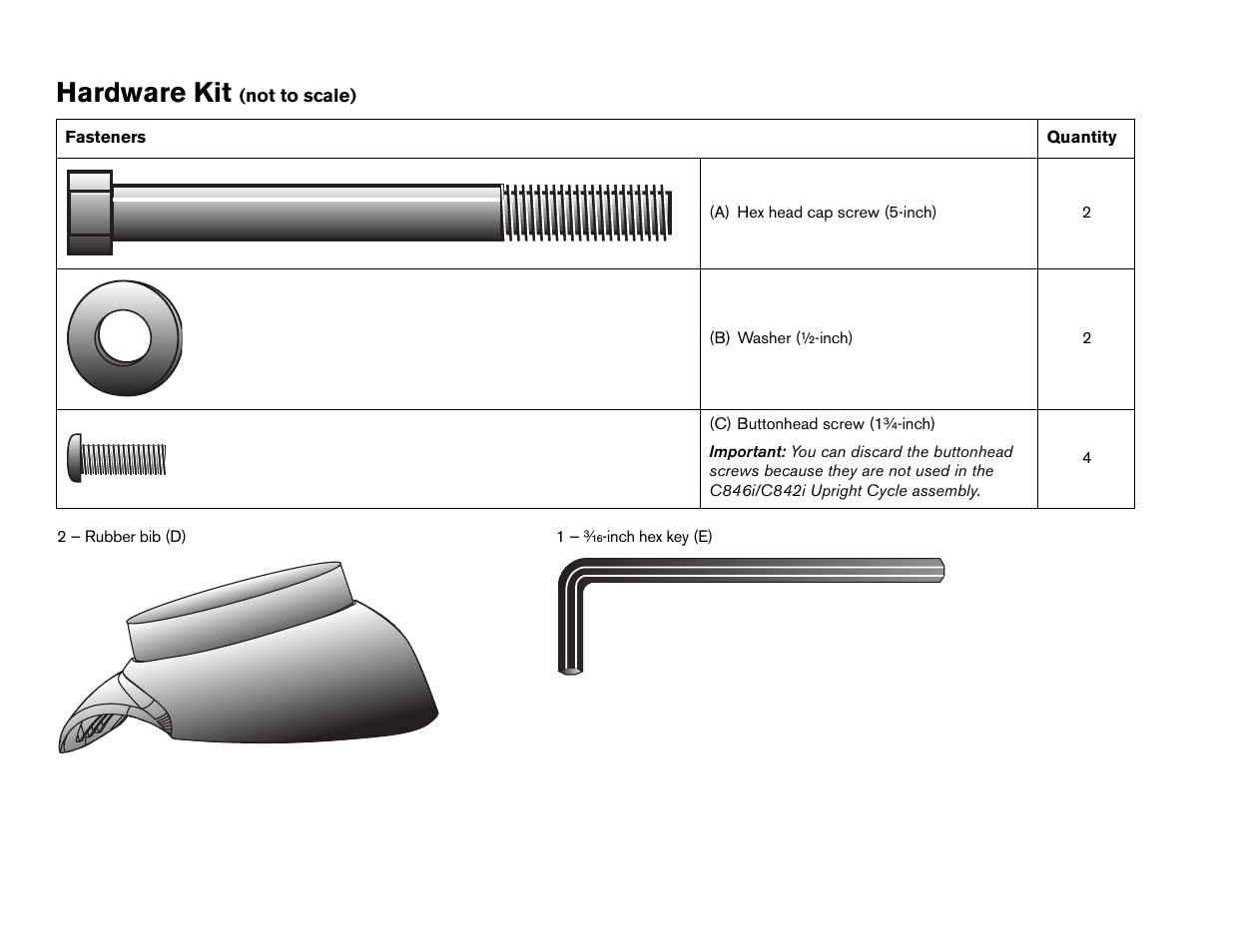 Hardware kit (not to scale), Hardware kit | Precor Commercial Cycles C846i User Manual | Page 64 / 68