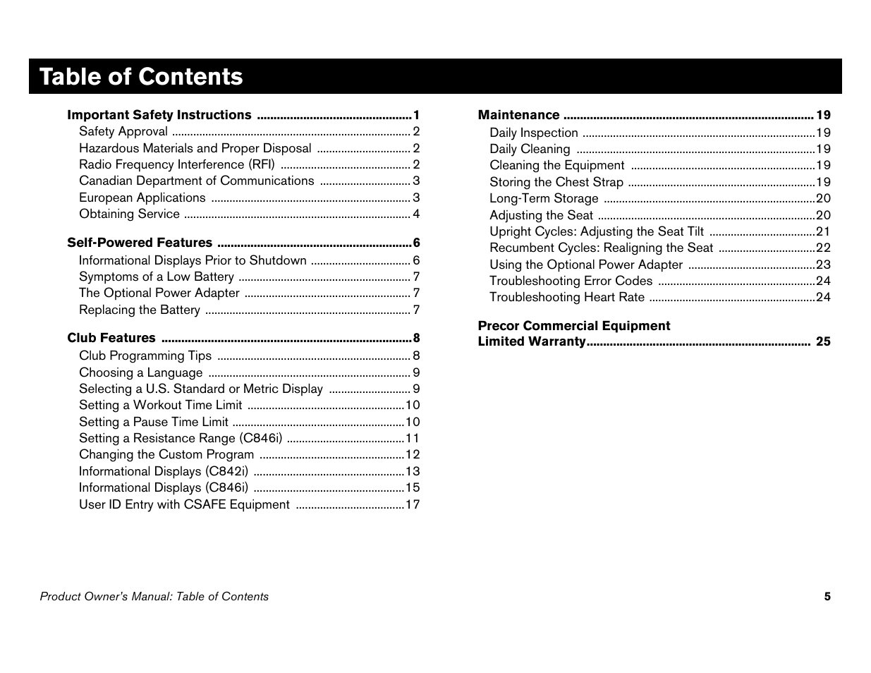 Precor Commercial Cycles C846i User Manual | Page 7 / 68