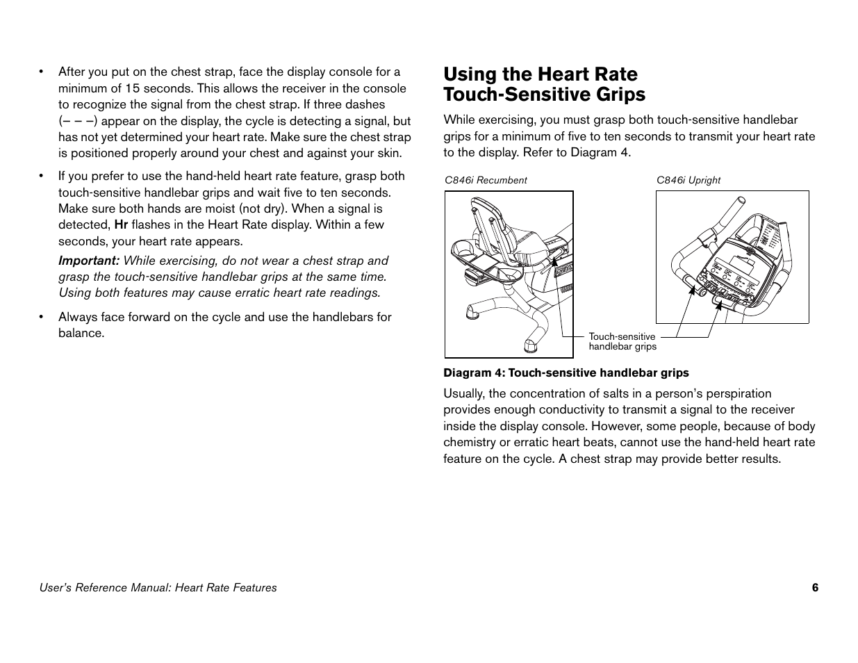 Using the heart rate touch-sensitive grips | Precor C842i User Manual | Page 40 / 72
