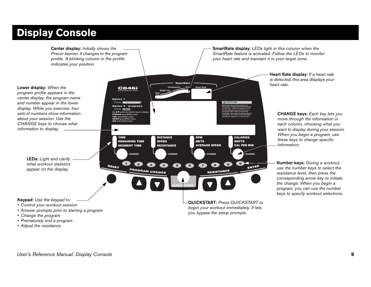 Display console, User’s reference manual: display console 9 | Precor C842i User Manual | Page 43 / 72