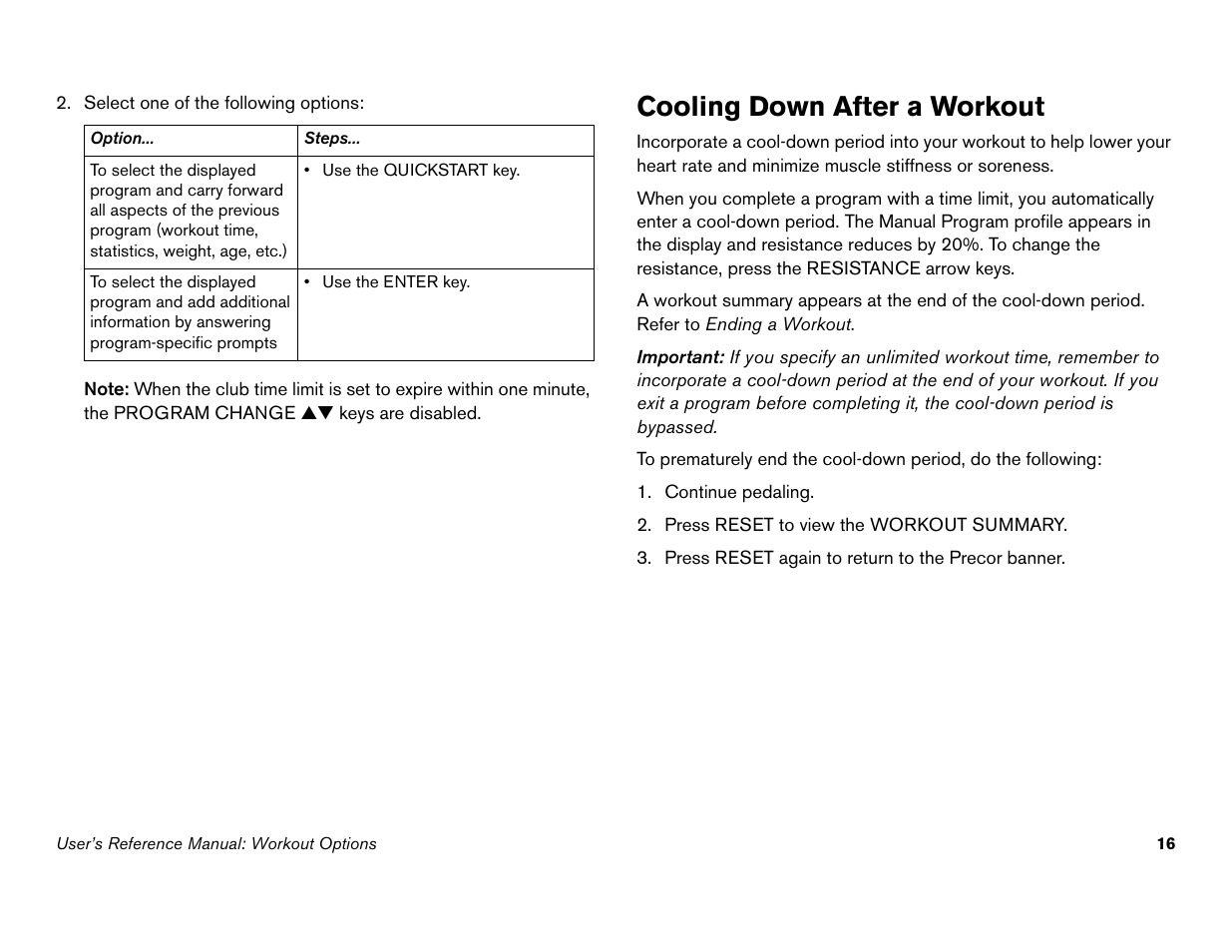Cooling down after a workout | Precor C842i User Manual | Page 50 / 72