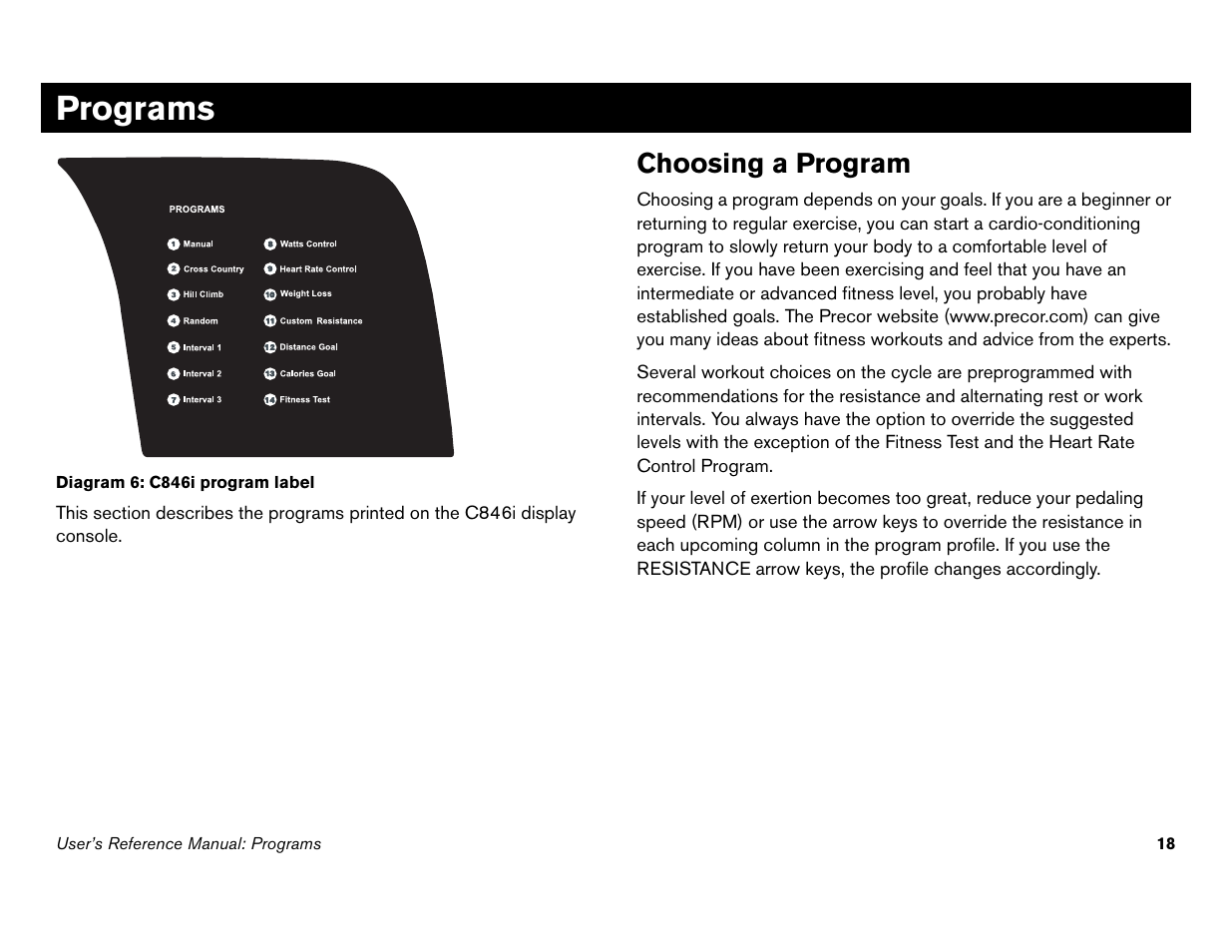 Programs, Choosing a program | Precor C842i User Manual | Page 52 / 72