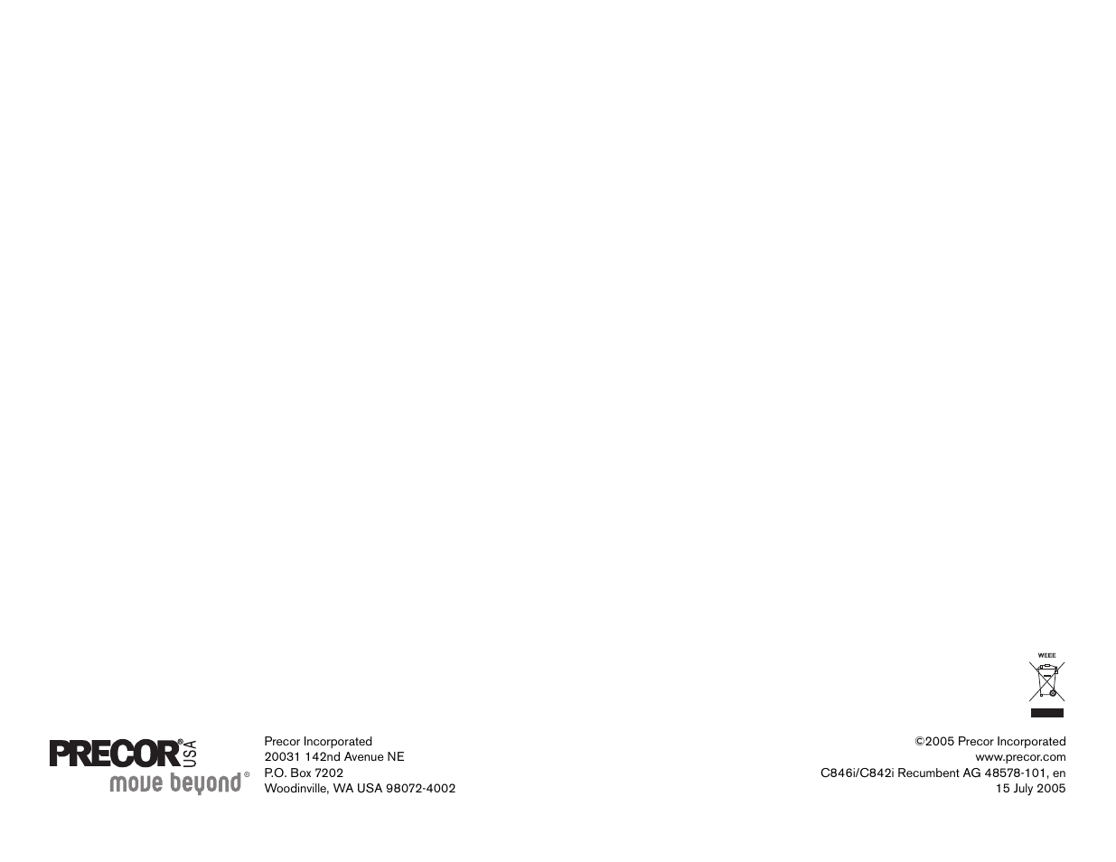 Precor C842i User Manual | Page 72 / 72