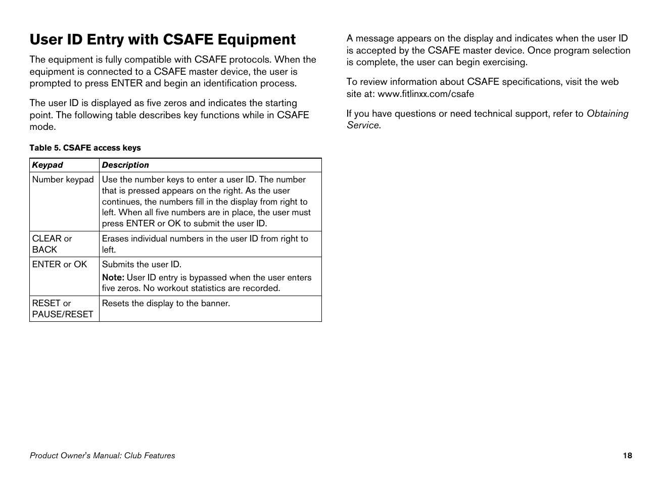 User id entry with csafe equipment | Precor 100i User Manual | Page 20 / 80