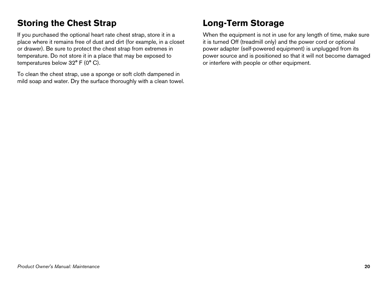 Storing the chest strap, Long-term storage | Precor 100i User Manual | Page 22 / 80