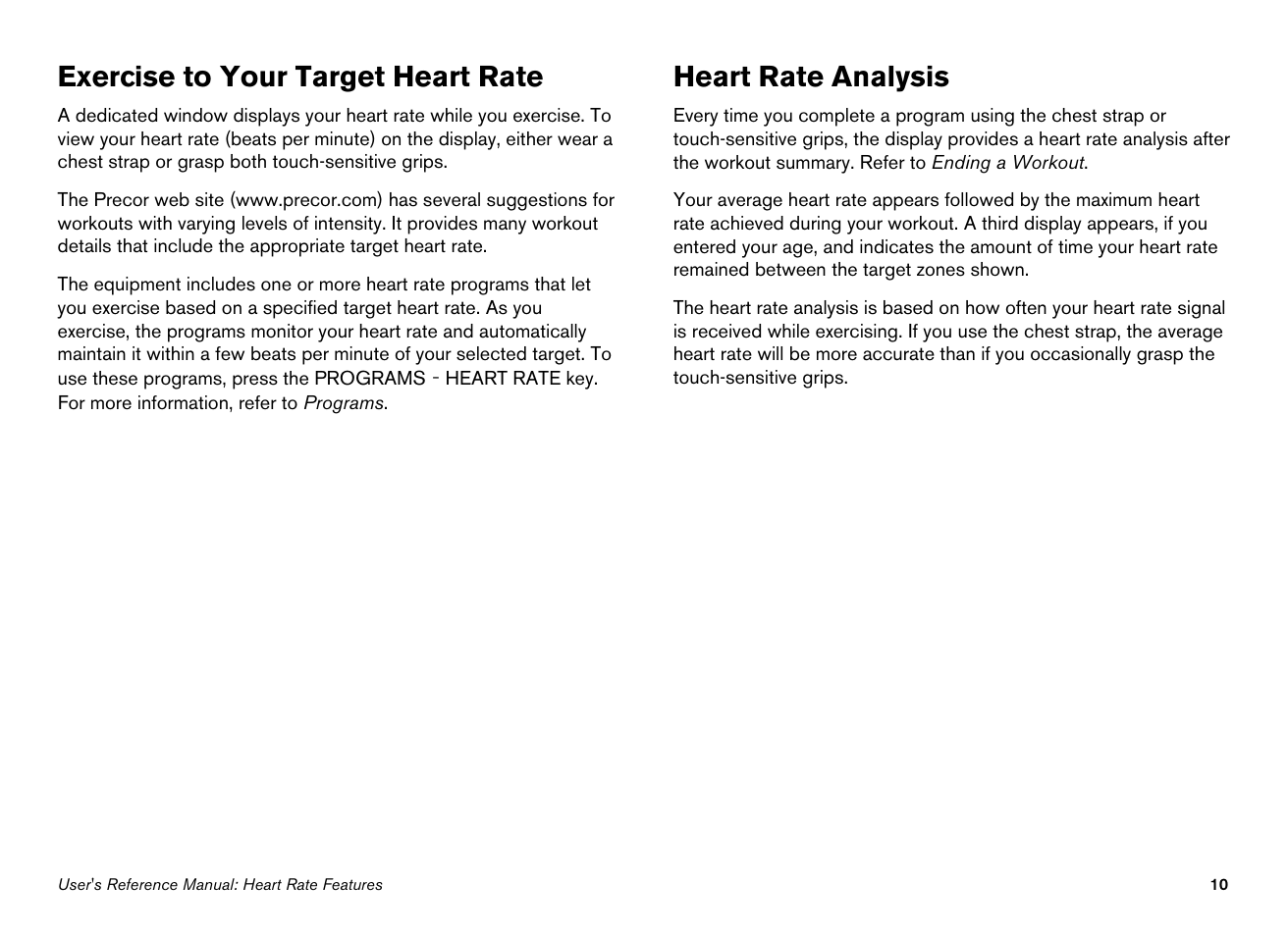 Exercise to your target heart rate, Heart rate analysis | Precor 100i User Manual | Page 40 / 80