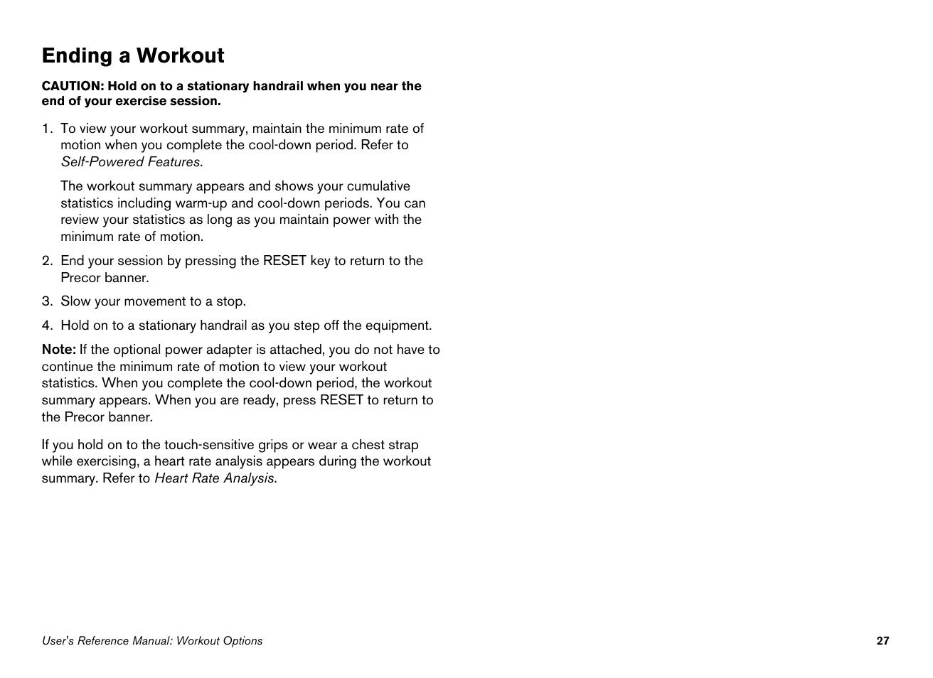 Ending a workout | Precor 100i User Manual | Page 57 / 80