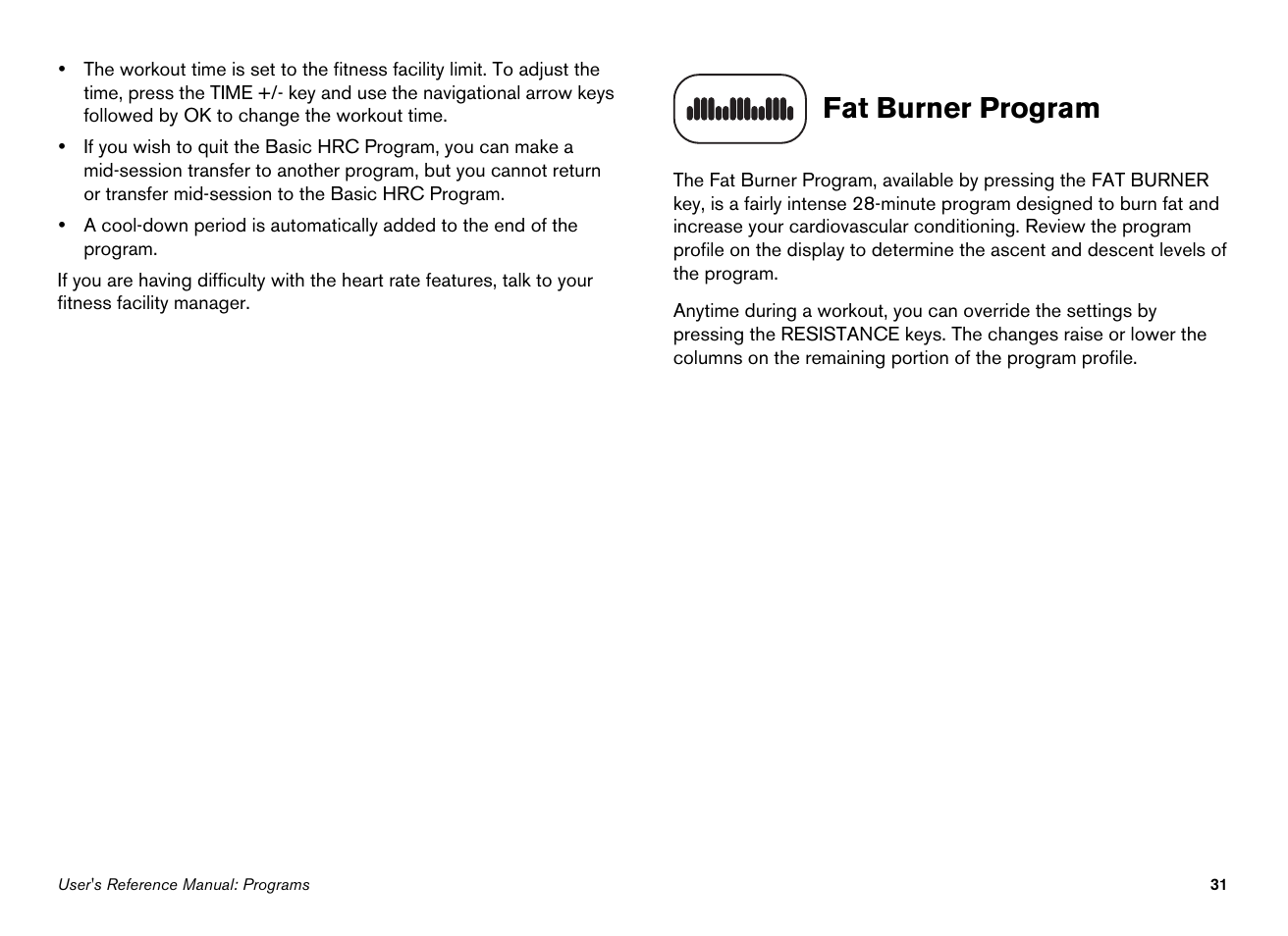 Fat burner program | Precor 100i User Manual | Page 61 / 80