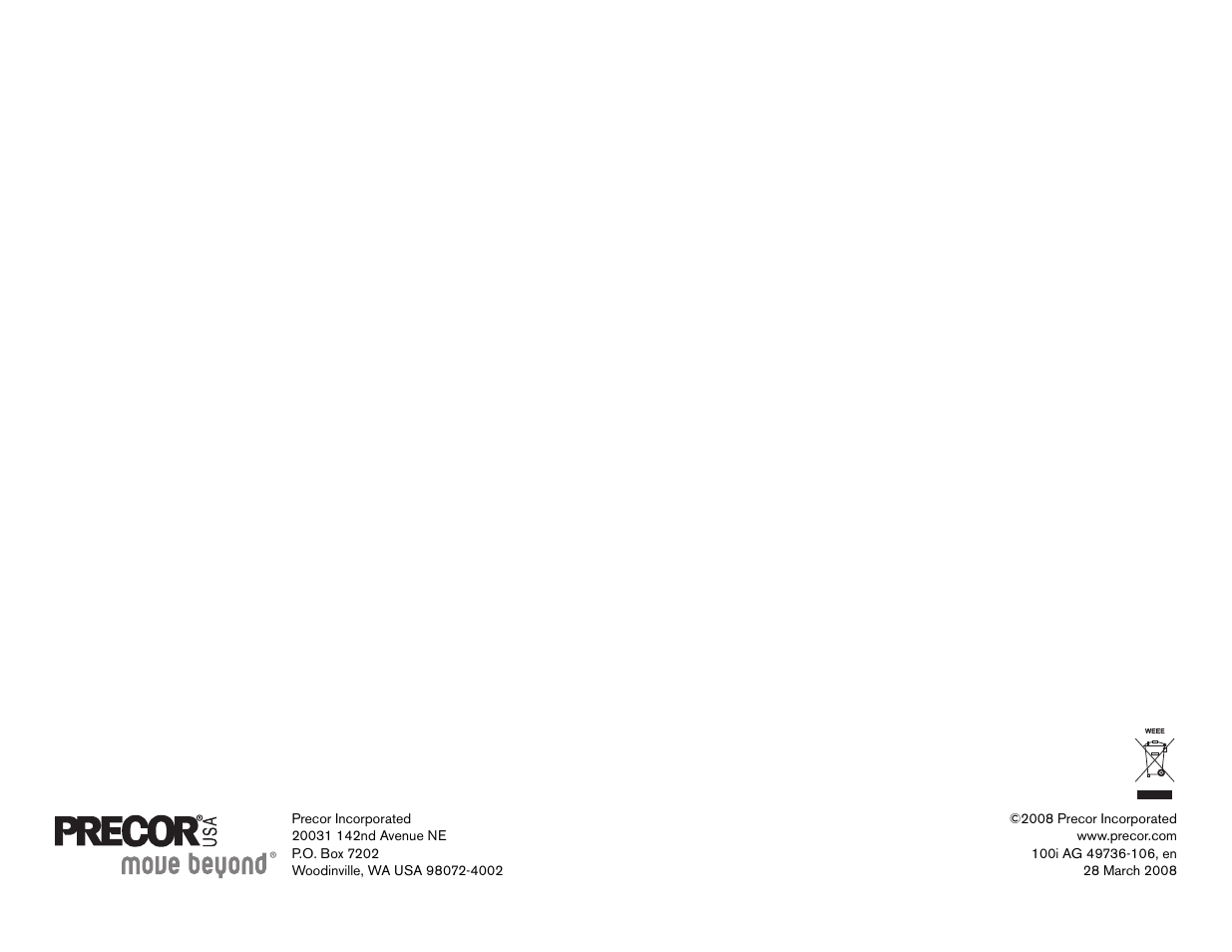 Precor 100i User Manual | Page 80 / 80