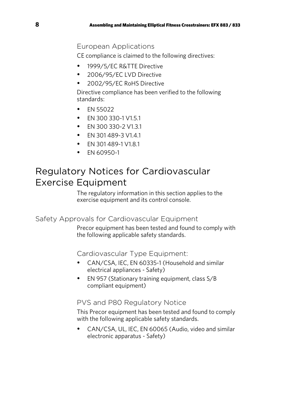 Safety approvals for cardiovascular equipment | Precor EFX 883 User Manual | Page 10 / 104